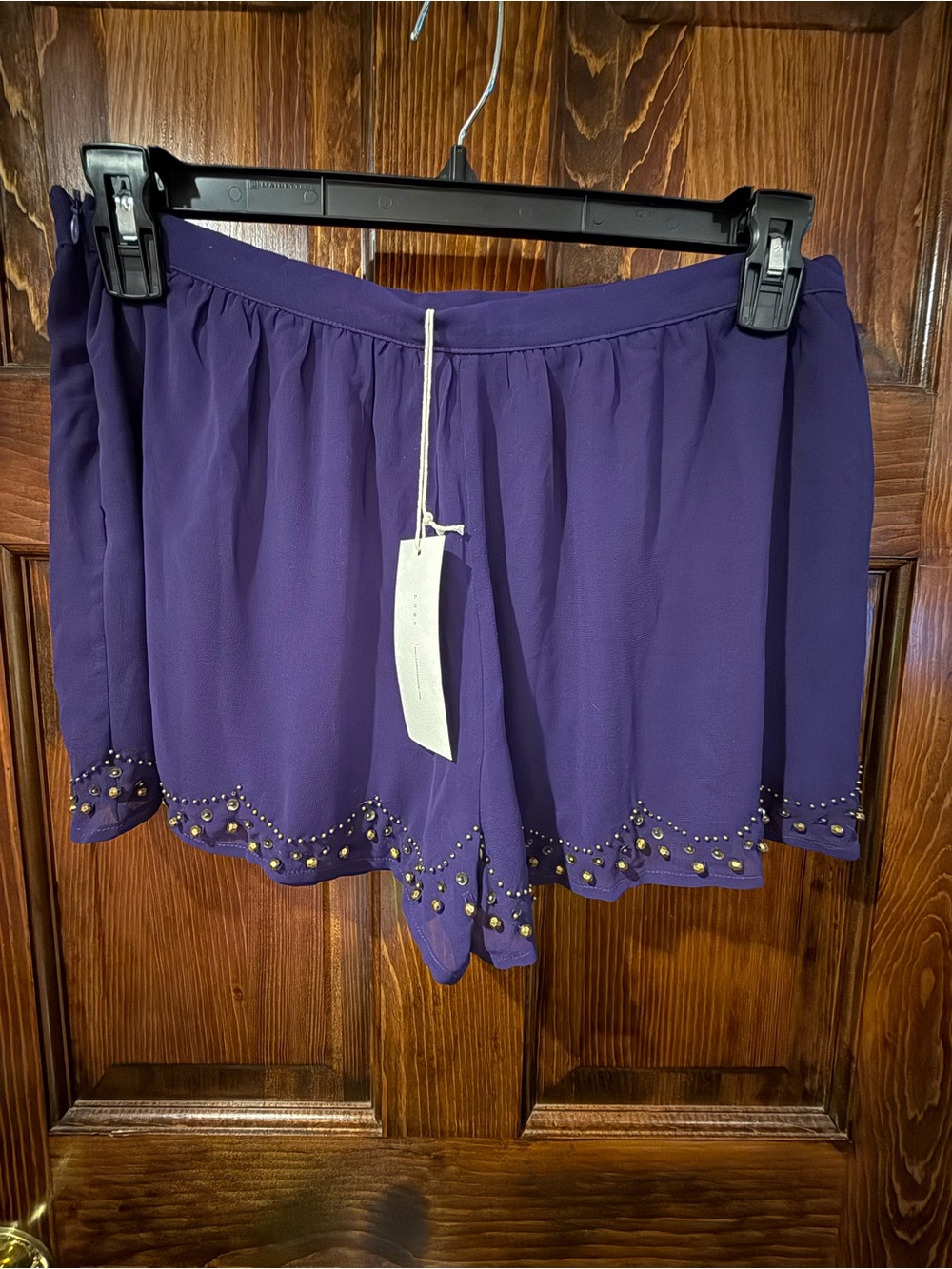 Lush Purple Scallop Hem Studded High Waist Shorts